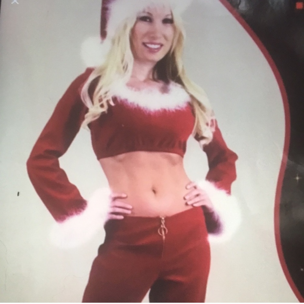 Sexy Santa Costume Bell Bottom Flare 4 pieces fluffy cute Christmas